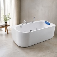 Baignoire ovale autoportante en acrylique avec robinet et douchette pour salle de bain, appartement et décoration intérieure