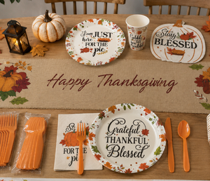 Holiday Supplies Fall <b>Paper</b> Plate Cups Napkins Cutlery with Burlap <b>Table</b> Runner Disposable Thanksgiving Party Tableware Set - Product Image 1