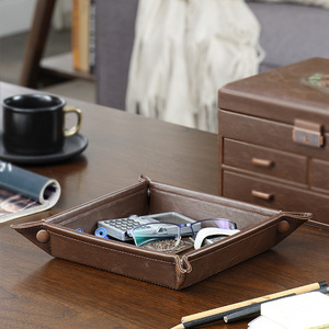 Leather Storage Tray <b>Square</b> <b>Key</b> Organizer Desktop Ornament Holder - Product Image 2