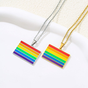 สร้อยคอสแตนเลส LGBT สร้อยคอพร้อมจี้ดีไซน์สีรุ้งสำหรับเกย์ - Product Image 3