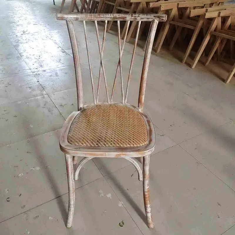 DISHI venta al por mayor apilable haya Sllia silla con respaldo cruzado X boda evento comedor madera silla con respaldo cruzado