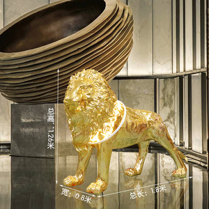 Sculptures d'animaux en fibre de verre 3D grandeur nature pour intérieur, statue de lion blanc, or et rouge, lampe de sol moderne en forme d'animal - Product Image 3