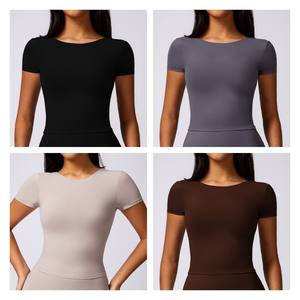 Nueva Camiseta deportiva ajustada transpirable con espalda hermosa para Yoga, Camiseta deportiva para correr de alta intensidad para mujer, Manga corta Fitness de secado rápido - Product Image 2