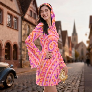 Tenues <span class=keywords><strong>disco</strong></span> années 70 et 80 pour femmes, costume hippie, robe mini évasée rose à fleurs avec manches cloche, fête d'Halloween, cosplay années 70 et 80 - Product Image 5