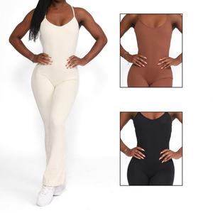 Nuevo Mono de Yoga de Cintura Alta con Bordado, Sin Espalda, Elástico, para Fitness, con Efecto Scrunch Butt, Ajustable, de Una Pieza y Acampanado - Product Image 4