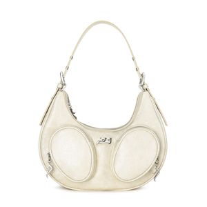 Sac bandoulière vintage de marque coréenne en cuir vegan ivoire, avec sangle réglable, pour un look et une texture vintage doux. - Product Image 1