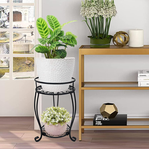 Supporto per Piante a 2 Livelli <span class=keywords><strong>in</strong></span> Metallo Antiruggine, Espositore Alto per Vasi di Fiori, Supporto <span class=keywords><strong>in</strong></span> <span class=keywords><strong>Ferro</strong></span> <span class=keywords><strong>Battuto</strong></span> per Patio, Balcone e Arredamento Casa - Product Image 4