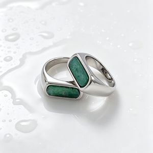 yunnique Geometric <b>Titanium</b> Steel <b>Ring</b> With Agate Inlay Unisex Fashion Jewelry Gift - Product Image 3