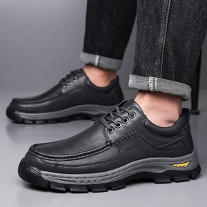 Men's Genuine Leather Casual <b>Shoes</b> Round Toe Thick Sole Outdoor Comfortable Walking <b>Shoes</b> All Seasons Cowhide Upper Rubber - Product Image 2