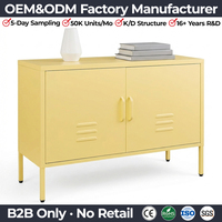 Armoire de rangement en fer à 2 portes, couleur jaune pâle, buffet métallique avec aérations à persiennes pour salon, entrée, armoire en acier démontable