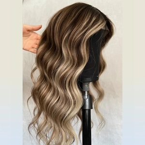 Nudos de lejía, cabello humano virgen europeo de alta calidad, resaltado, Color marrón, onda del cuerpo, hermosa peluca con malla frontal 13*6 para chica de fiesta - Product Image 5
