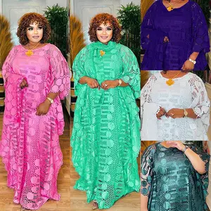 Gaun Renda Tidak Rata Kerah Bulat Afrika Set 2 Potong Gaun Berongga Kasual dengan Rok Dalaman Gaun Tradisional Gereja Wanita