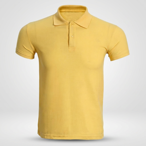 Polo de Manga Corta para Hombre, Color Amarillo, Algodón Piqué, Cuello Camisero, Casual, Transpirable, Diseño Tejido de Color Sólido - Product Image 3