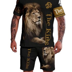 Nuova Moda 2025: Completo Sportivo da <span class=keywords><strong>Uomo</strong></span> in Due Pezzi con Stampa 3D di Leone, 100% Poliestere, <span class=keywords><strong>Abbigliamento</strong></span> Estivo <span class=keywords><strong>Casual</strong></span> - Product Image 5