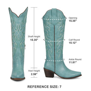 WETKISS 2026 OEM <span class=keywords><strong>Botas</strong></span> Vaqueras Bordadas Azules para <span class=keywords><strong>Mujer</strong></span>, Estilo Festival, Punta Fina, Tacón Cuadrado, <span class=keywords><strong>Botas</strong></span> Altas hasta la Rodilla, Venta al por Mayor - Product Image 3