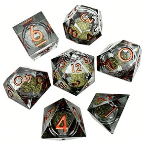 Transparent Gold Swirl Liquid <b>Dice</b> <b>Set</b> Sharp Edge Resin DND <b>Dice</b> with Metal Numbers for Tabletop Games - Product Image 3