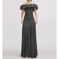 Robe unie drapée pour femme, coupe ajustée, à découpes et plis, col bateau, épaules dénudées, taille haute