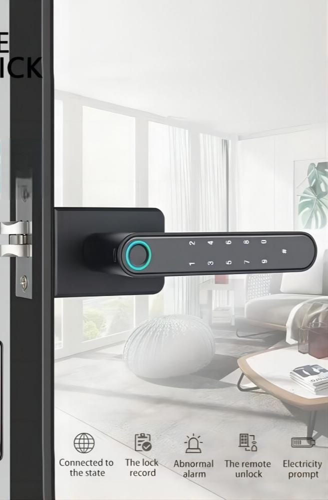 Monitoring Waterproof Tuya Wifi Fingerprint Digital Design Interior Waterproof Handle for Wooden Smart Door Locks · image 3