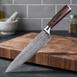 Cuchillo de Chef Profesional de 8 Pulgadas de Acero Inoxidable, Cuchillo Afilado para Carne, Mango de Madera PAKKA para Mano Derecha, Ecológico, Vintage, Mate, Jahangir - Product Image 1