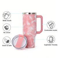 Vaso Térmico de Viaje de Acero Inoxidable con Aislamiento al Vacío, Estilo Cuarzo Fluido, con Impresión Tie-Dye y Logotipo Personalizado, 40 oz, con Asa