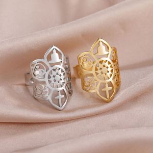 แหวนปรับขนาดได้ Myshape ลายสัญลักษณ์ทางจิตวิญญาณ เครื่องรางนำ<span class=keywords><strong>โชค</strong></span> สัญลักษณ์แห่งความสงบสุข ความสามัคคี ศาสนา <span class=keywords><strong>วง</strong></span><span class=keywords><strong>ล้อ</strong></span>แห่งชีวิต ทำจากสแตนเลส - Product Image 6