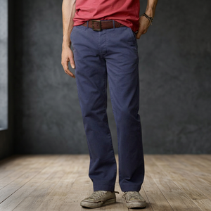 Pantalon décontracté pour homme, coupe droite, poids moyen, 5 poches, 100% coton sergé, lavé, taille basse, braguette zippée, anti-boulochage, infroissable - Product Image 3