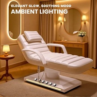 Table de beauté professionnelle blanche, réglable en hauteur, avec dossier et repose-jambes, lit de massage électrique avec télécommande et boutons LED à commande au pied