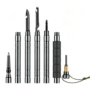 Bâton de marche multifonctionnel en métal avec couteau et tournevis, ensemble d'outils de camping en plein air, design minimaliste, tige en alliage d'aluminium - Product Image 1