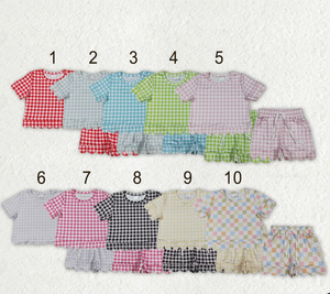 Conjuntos de Ropa para Bebés Niñas, Camisas a Cuadros Coloridas con Bolsillos y Pantalones Cortos Tipo Pijama - Product Image 1