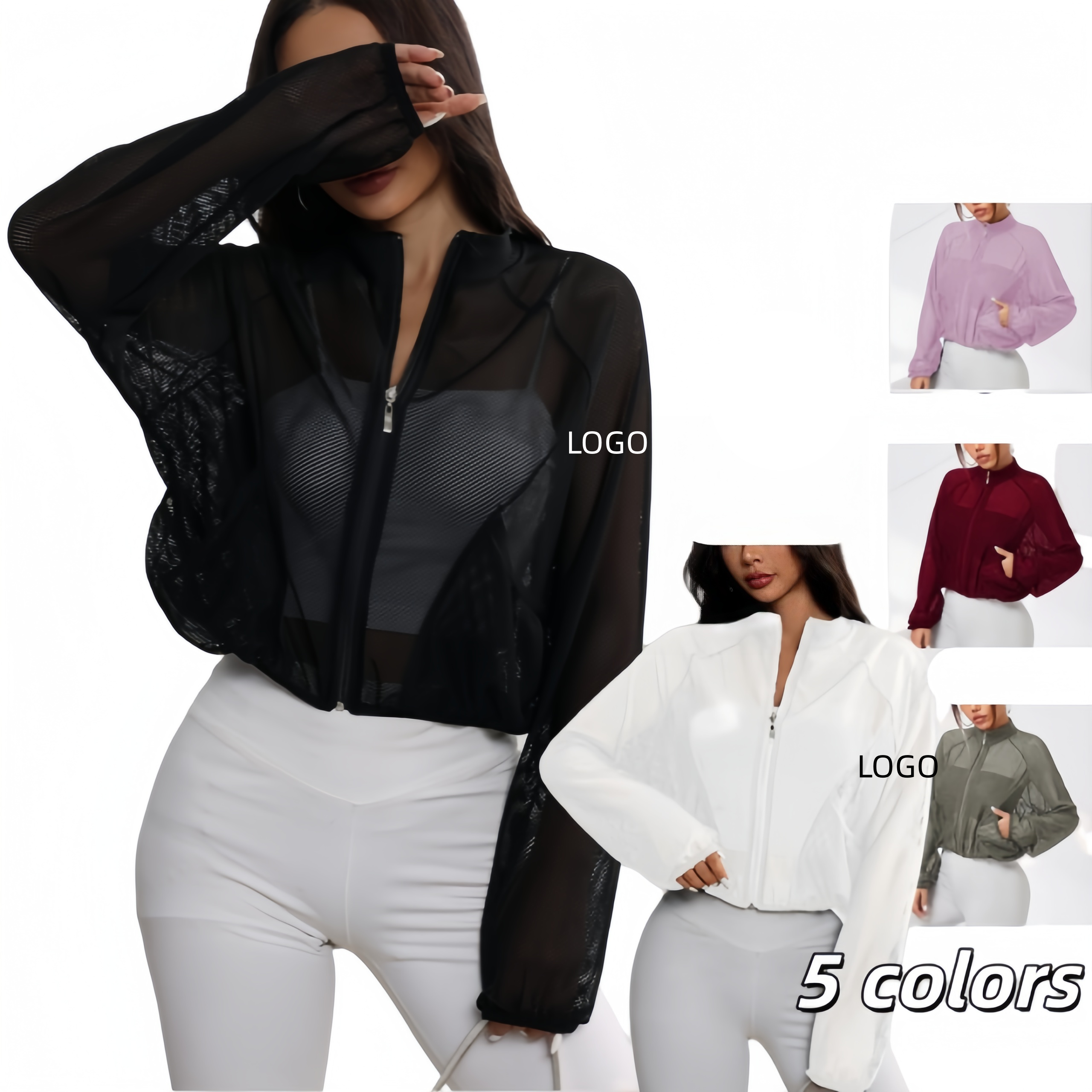 New High-quality Customized AIL Women's Lightweight Casual Mesh Eco-Friendly Windproof Quick Drying Breathable Zipper Yoga Top