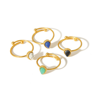 แหวนแฟชั่นรูปทรงหยดน้ำหินธรรมชาติแบบฝังขอบปรับขนาดได้เครื่องประดับสำหรับทุกเพศของขวัญ - Product Image 1