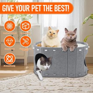 Abri pour animaux de compagnie kaki, grand lit intérieur, grotte à double couche, maison pour chat fermée avec montage facile et litière pour chat gratuite, fonction pliable - Product Image 2