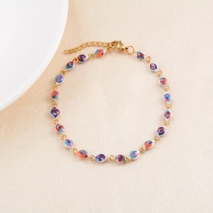 Gold Plated Tarnish Stainless Steel Enamel <b>Bead</b> Bracelet Adjustable <b>Anklet</b> Cable Link Chain Jewelry Gifts for Women Girls - Product Image 2