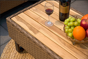 [BeNK] Ensemble de canapés en osier pour jardin extérieur, véranda, jardin, cour, pelouse, meubles, plateau de table en bois d'acacia, cadre en acier thermolaqué - Product Image 5