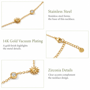 Collier Y Sunburst Station en acier inoxydable avec zircone, plaqué or 14 carats sous vide, chaîne réglable - Product Image 2