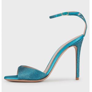 Sandales grande taille pour femmes à bride unique, bout rond, sexy, à bout ouvert, avec strass, talon fin et très haut - Product Image 4