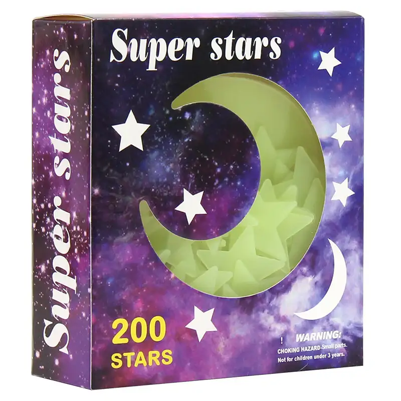 Stiker Dekorasi Ruangan Bintang Super Top 10, Stiker Dinding 3D Bulan Anak-anak Menyala Dalam Gelap