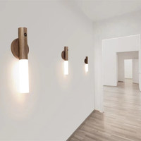 Lampe de nuit en bois magnétique avec détecteur de mouvement PIR, lumière sans fil pour escalier, décoration intérieure, lampe LED pour armoire, chambre à coucher