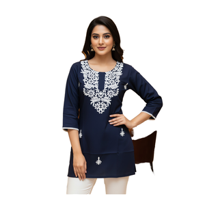 Top Corto Chikankari para Mujer de Laxmi Lifestyle, en Rayón con Bordado Fino, Estilo Tradicional Indio, para Uso Diario, Oficina, Casual y Fiestas - Product Image 2