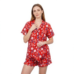 Trending Digital Printed Knitted Cotton Kangura Pajama Set Indian Handmade Elegant <b>Short</b> Night Wear Autumn Summer Spring - Product Image 1