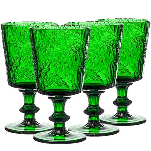 Samyo Stocked Party Wedding Dinner ware Mexican Emerald Green Colorful Vintage Goblet Glass Red Wine Glasses For Hotel Gift