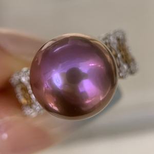 Wenchi Natural Freshwater Purple Pearl Ring 12-13mm Strong Light Basic Flawless Pure Silver S925 Retro Lace 100% Silver Material - Product Image 2