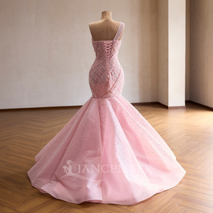 Vestido de Noche Jancember Rsm261057, Color Rosa Bebé, Estilo Sirena, con Lentejuelas y Pliegues, Corsé Cruzado, Tul en Capas - Product Image 6