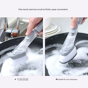 <strong>New</strong> Multi-function Plastic Automatic <strong>Liquid</strong> Adding Pot <strong>Dishwashing</strong> Sponge Brush with Handle for Kitchen Cleaning - Product Image 4
