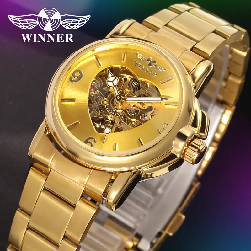 China Factory T winner Brand Gold Watches Lady Minimalist Elegant Luxury Automatic OEM Skeleton Mechanical Womens WristWatch
