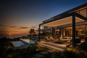 Pergola extérieure électrique en aluminium avec stores rétractables, abri solaire et gazebo imperméable pour les rassemblements dans la cour - Product Image 4