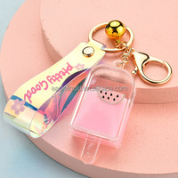 Porte-clés professionnel en acrylique rempli d'huile, mignon en forme de sucette glacée, porte-clés liquide lumineux, porte-clés liquides personnalisés pour enfants