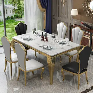 Dining room furniture gold stainless steel leg marble dining table and chair set for home hotel restaurant