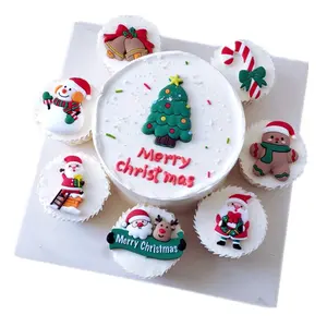 Giáng Sinh Ăn Được Bánh Cupcake Trang Trí Người Tuyết Kẹo Mía Giáng Sinh Vui Vẻ Santa Khoản Cake Topper Picks