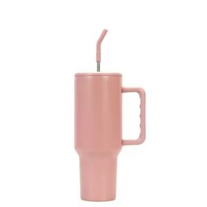 Gobelet isotherme double paroi en acier inoxydable avec poignée et paille, personnalisable avec logo, pour l'extérieur, écologique, pour voiture, vente en gros - Product Image 2